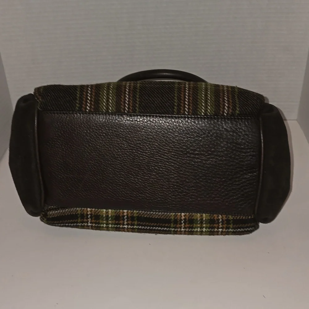 Juicy Couture Brown and Green Plaid Bowler Bag